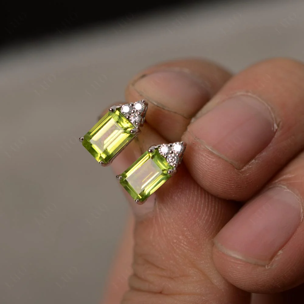 Emerald Cut Peridot Stud Earrings - Image 4