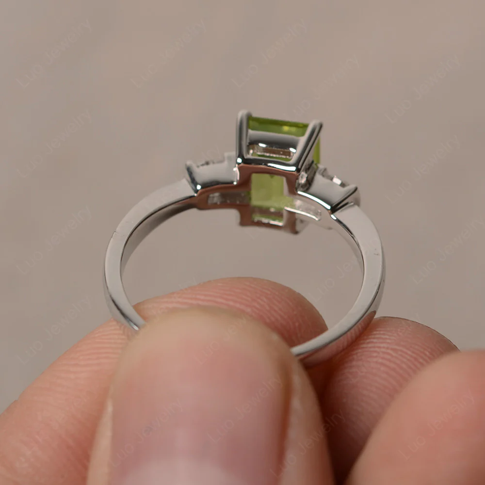 Emerald Cut Peridot Trilogy Ring - Image 3