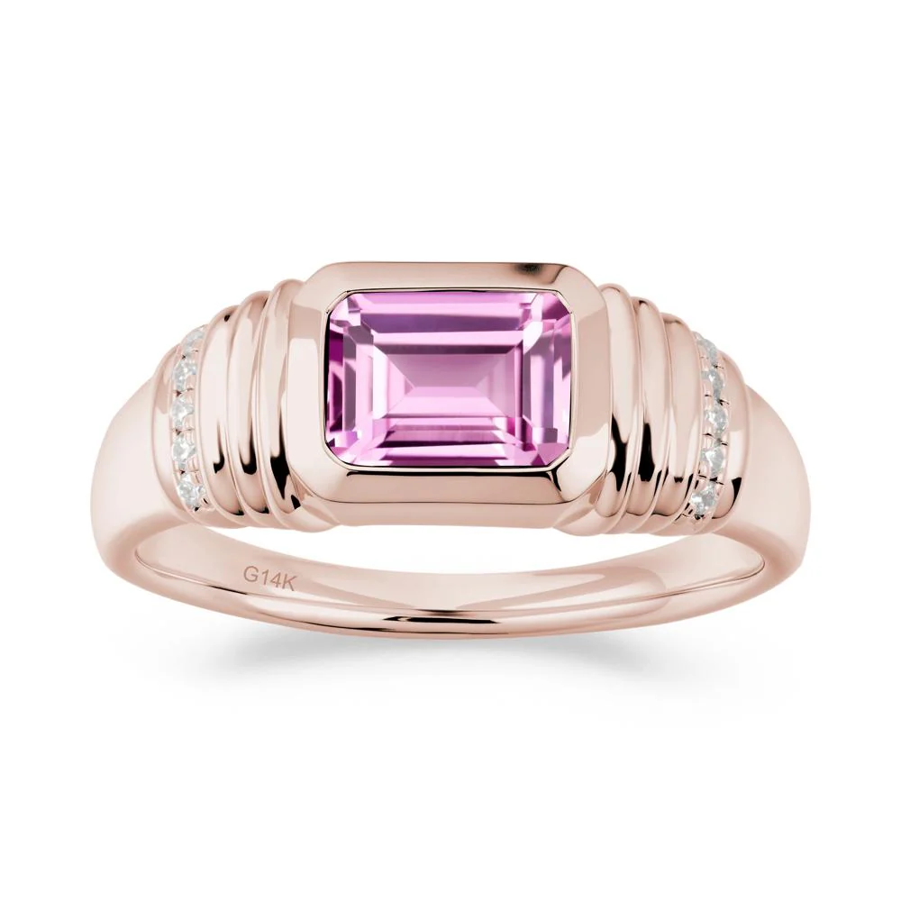 Emerald Cut Pink Sapphire Bezel Ring for Men - Image 7