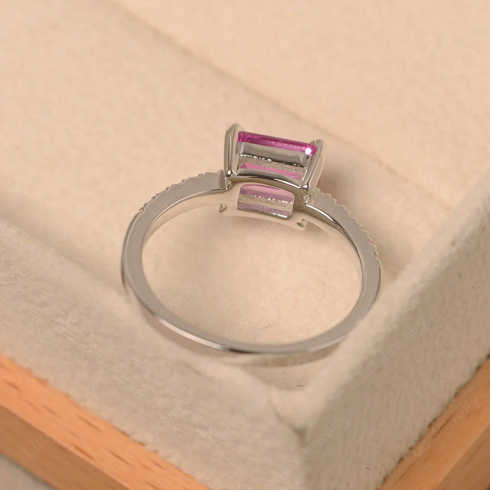 Emerald Cut Pink Sapphire Horizontal Ring - Image 3