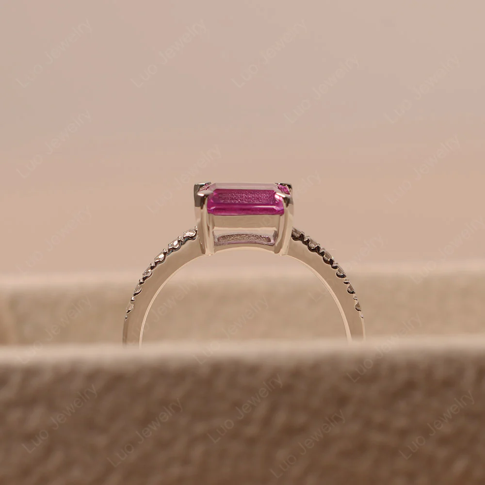 Emerald Cut Pink Sapphire Horizontal Ring - Image 4