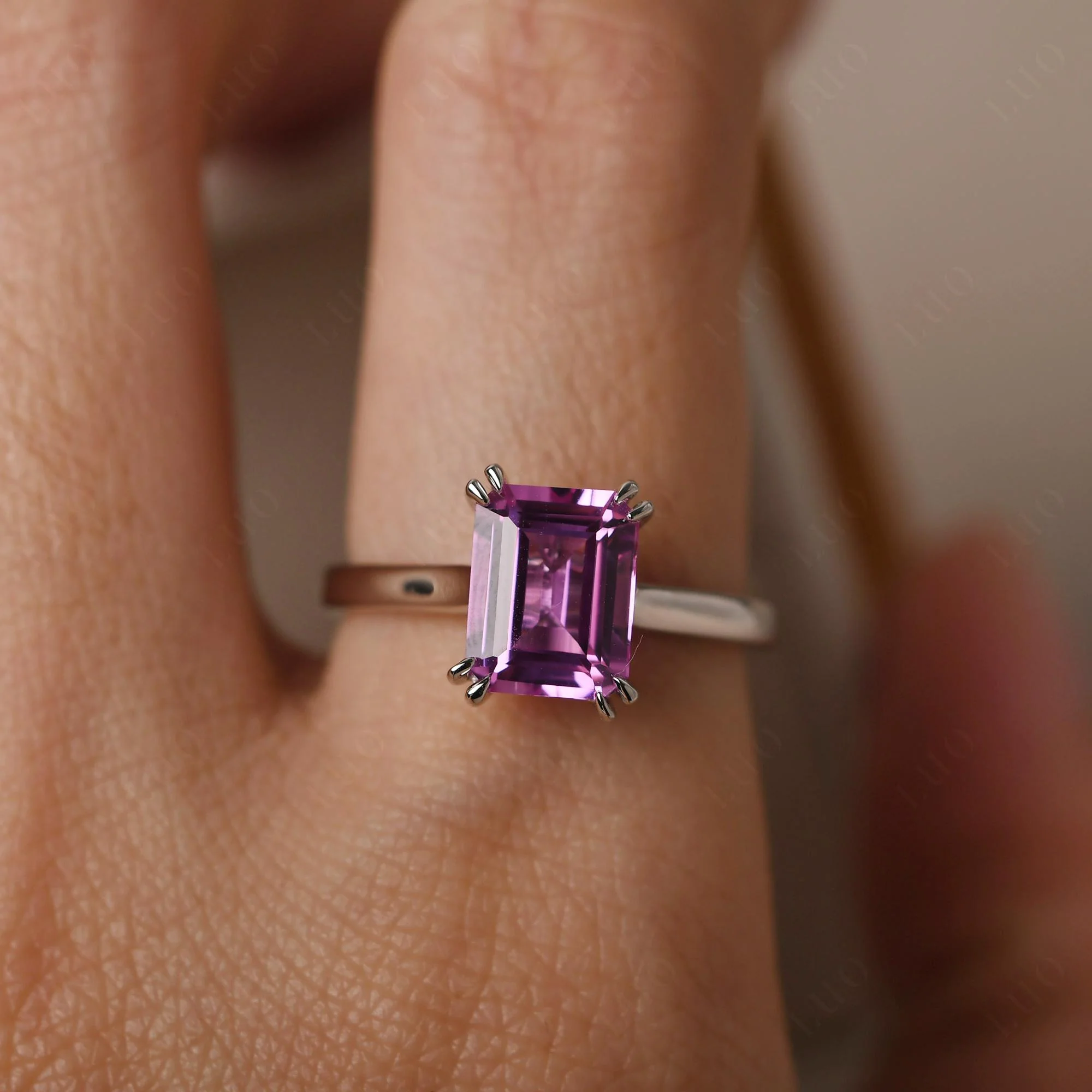 Pink Sapphire Double Claw Prong Engagement Ring - Image 15
