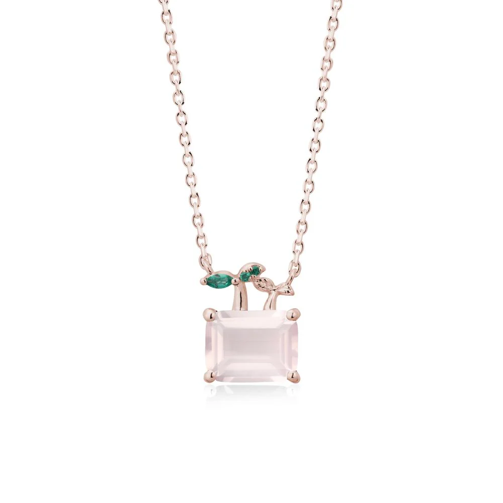 Emerald Cut Rose Quartz and Emerald Sprout Necklace - Image 2