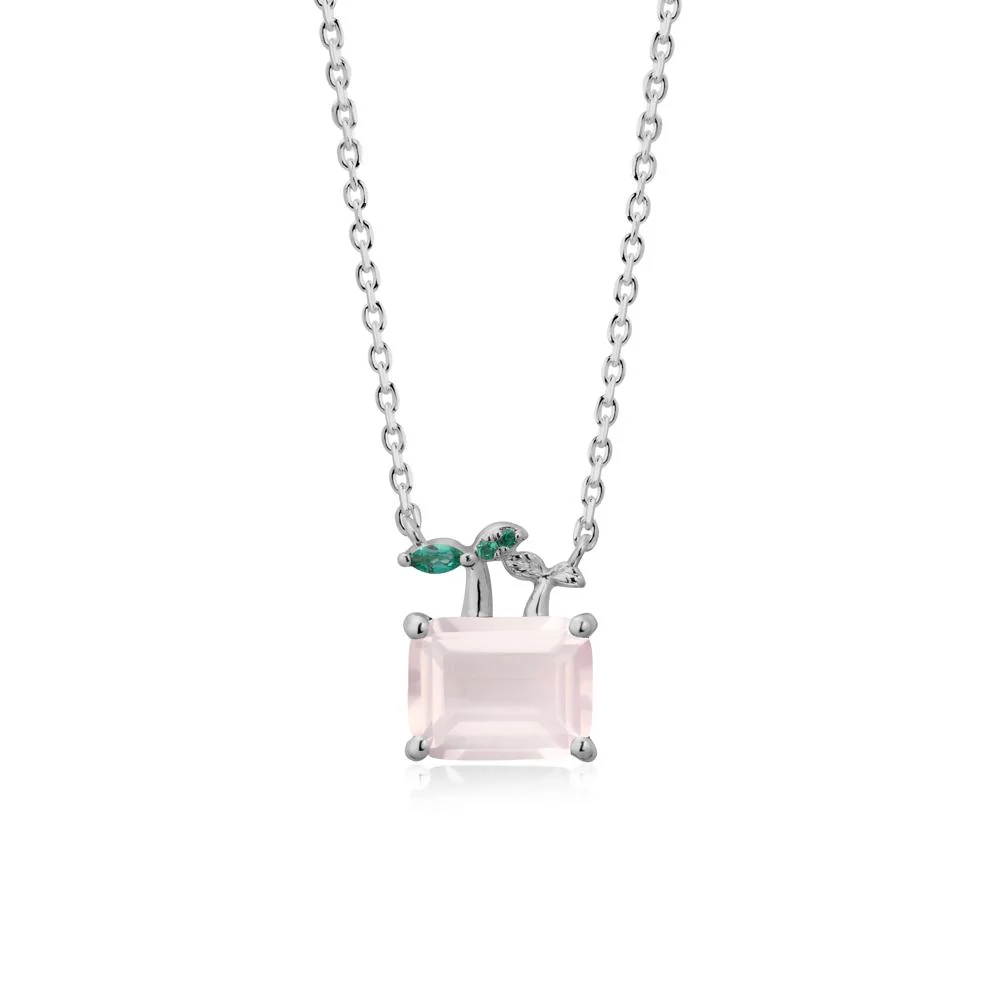 Emerald Cut Rose Quartz and Emerald Sprout Necklace - Image 8