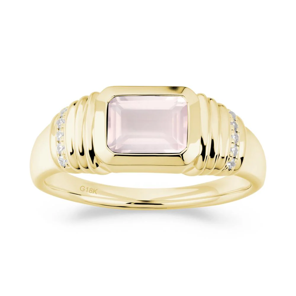 Emerald Cut Rose Quartz Bezel Ring for Men - Image 3