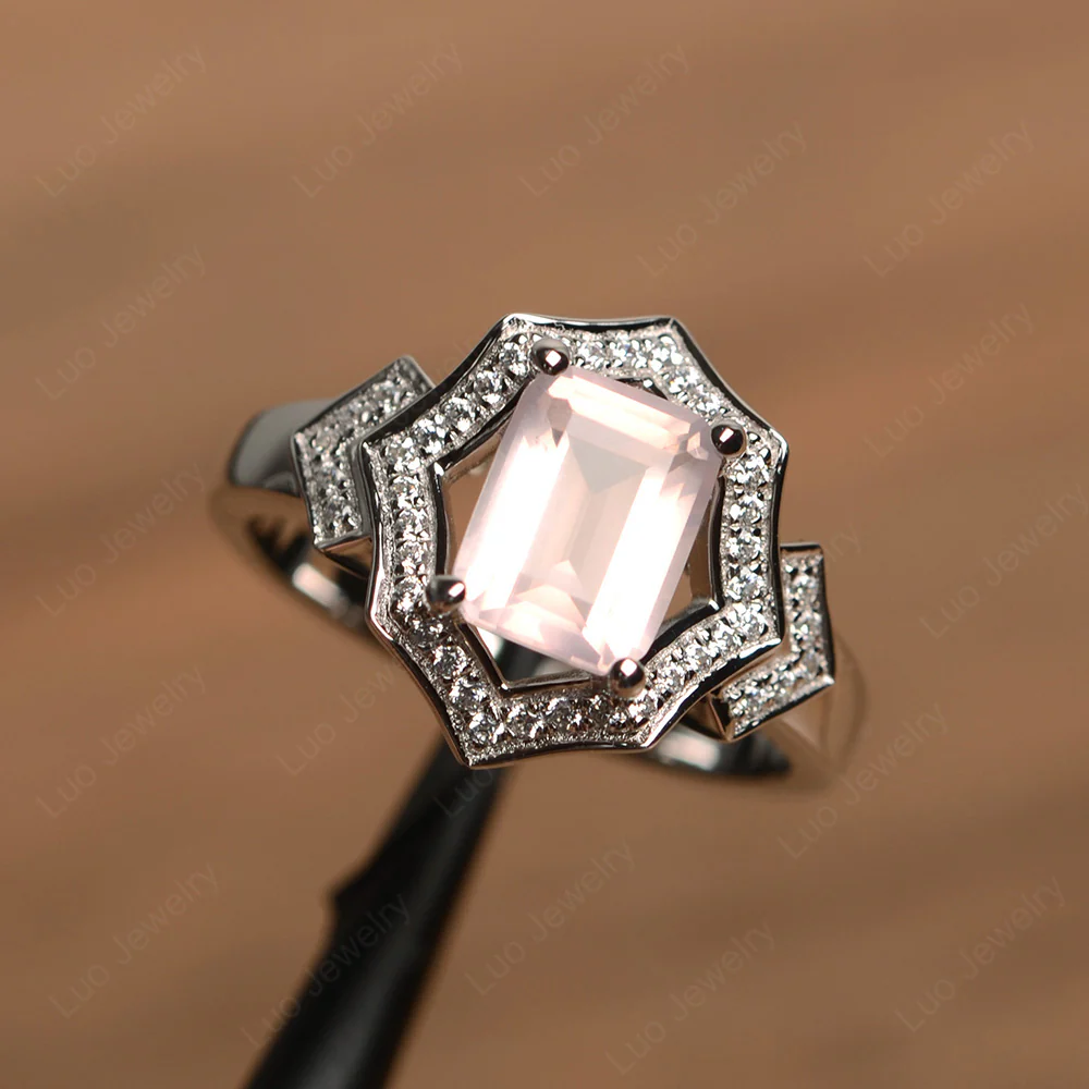 Emerald Cut Rose Quartz Cocktail Ring