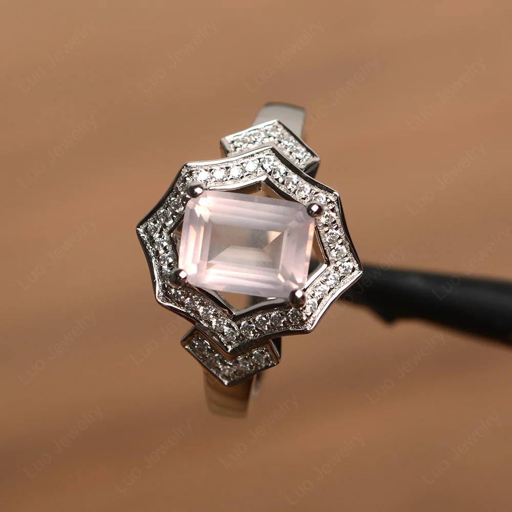Emerald Cut Rose Quartz Cocktail Ring - Image 2