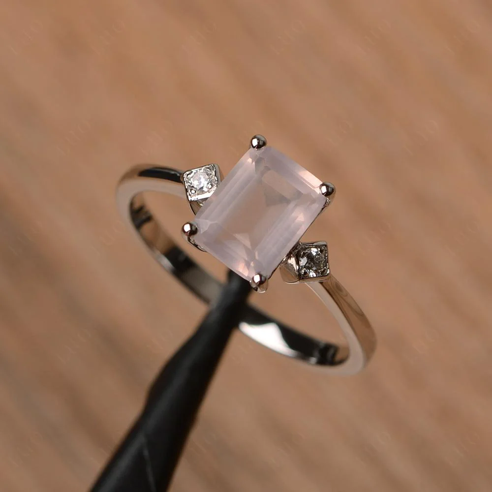 Emerald Cut Rose Quartz Engagement Ring - Image 10