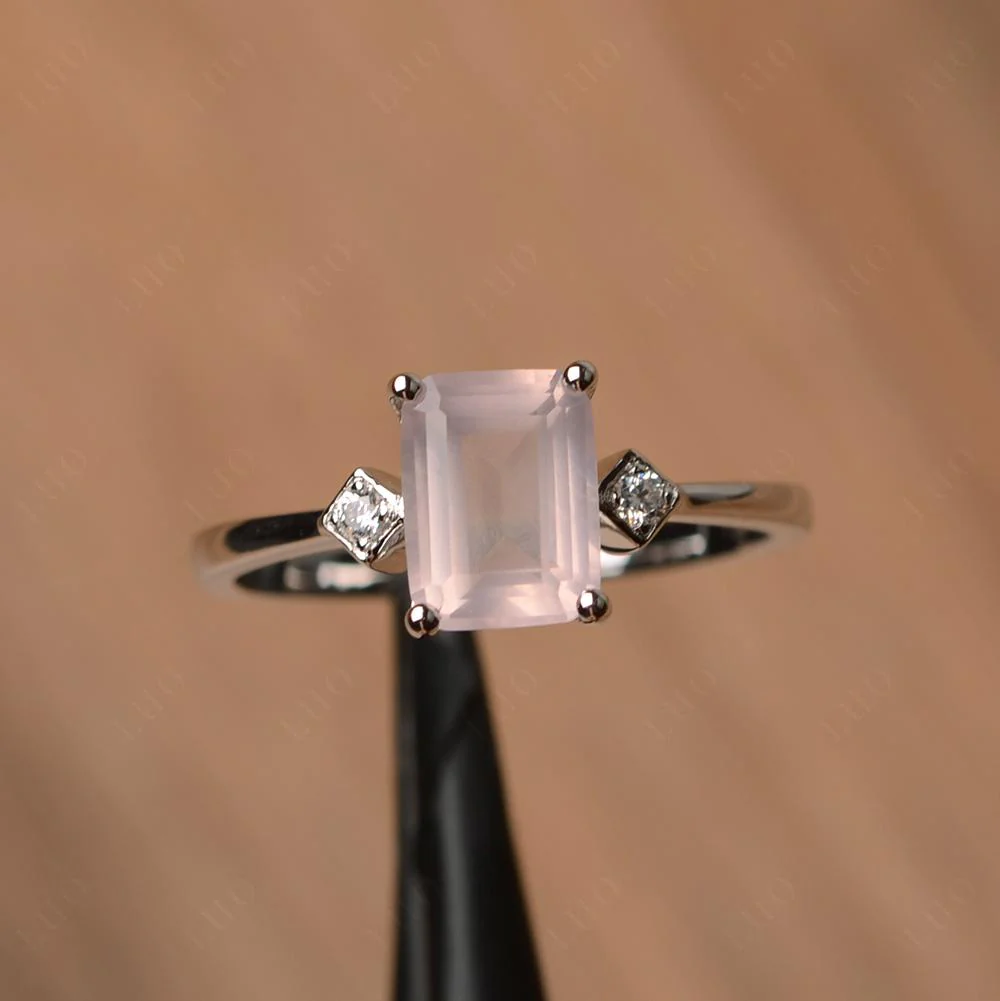 Emerald Cut Rose Quartz Engagement Ring - Image 11