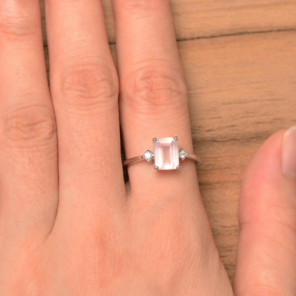Emerald Cut Rose Quartz Engagement Ring - Image 13