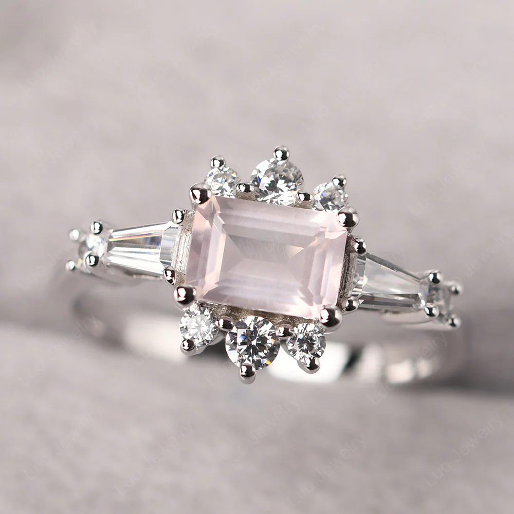Art Deco Rose Quartz Horizontal Ring