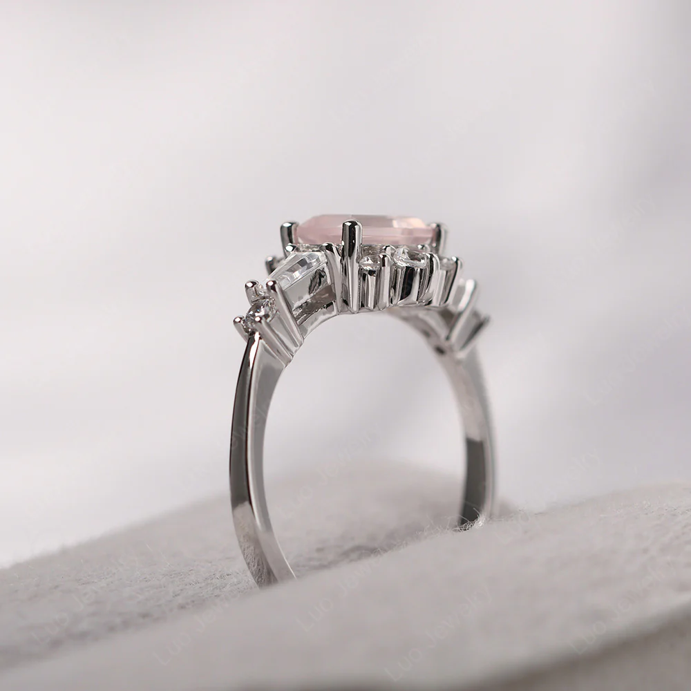 Art Deco Rose Quartz Horizontal Ring - Image 4