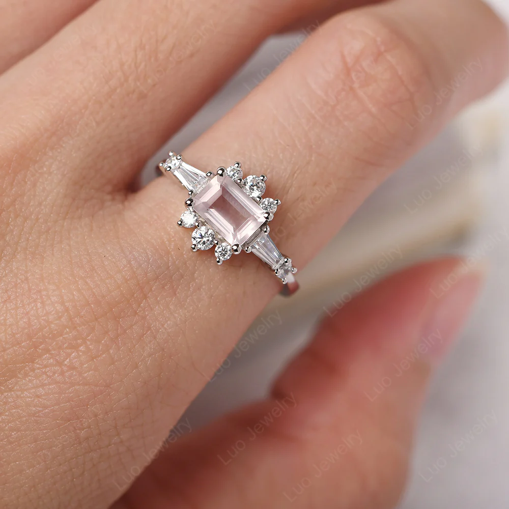 Art Deco Rose Quartz Horizontal Ring - Image 5
