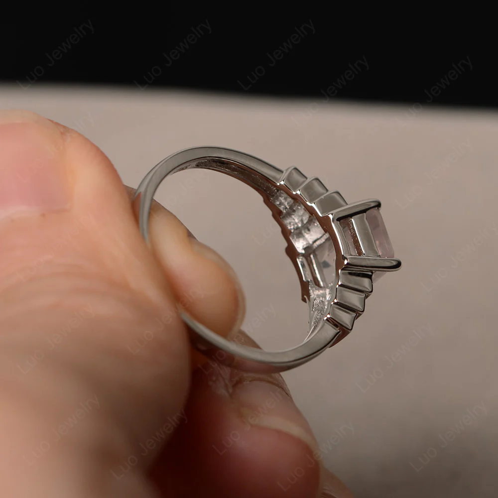 Classic Emerald Cut Rose Quartz Promise Ring - Image 3