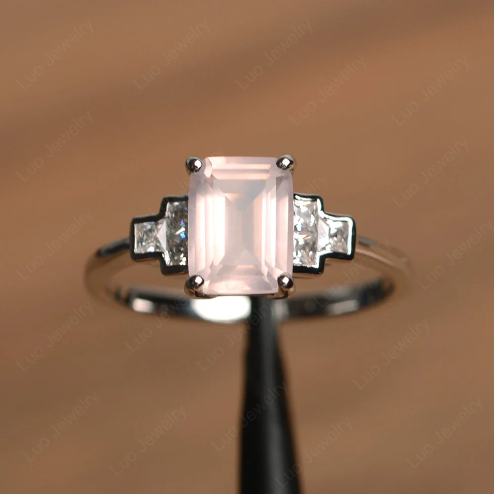 Rose Quartz Rectangle Engagement Ring