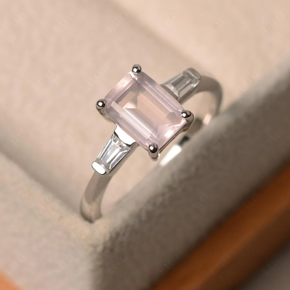 Rose Quartz Emerald Cut Baguette Ring - Image 30