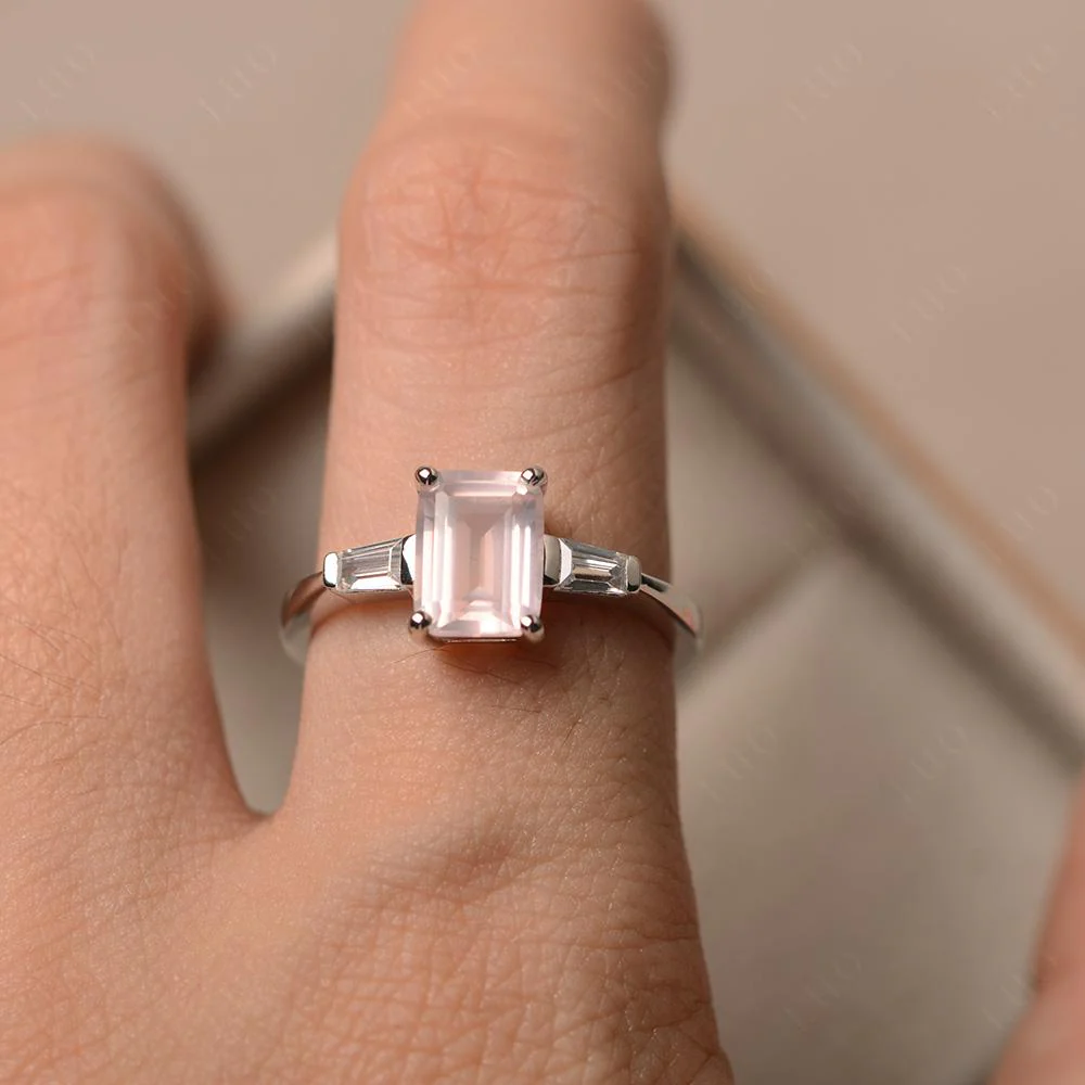Rose Quartz Emerald Cut Baguette Ring - Image 32