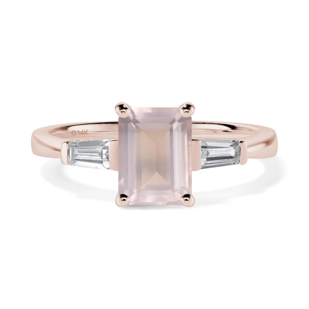Rose Quartz Emerald Cut Baguette Ring - Image 5