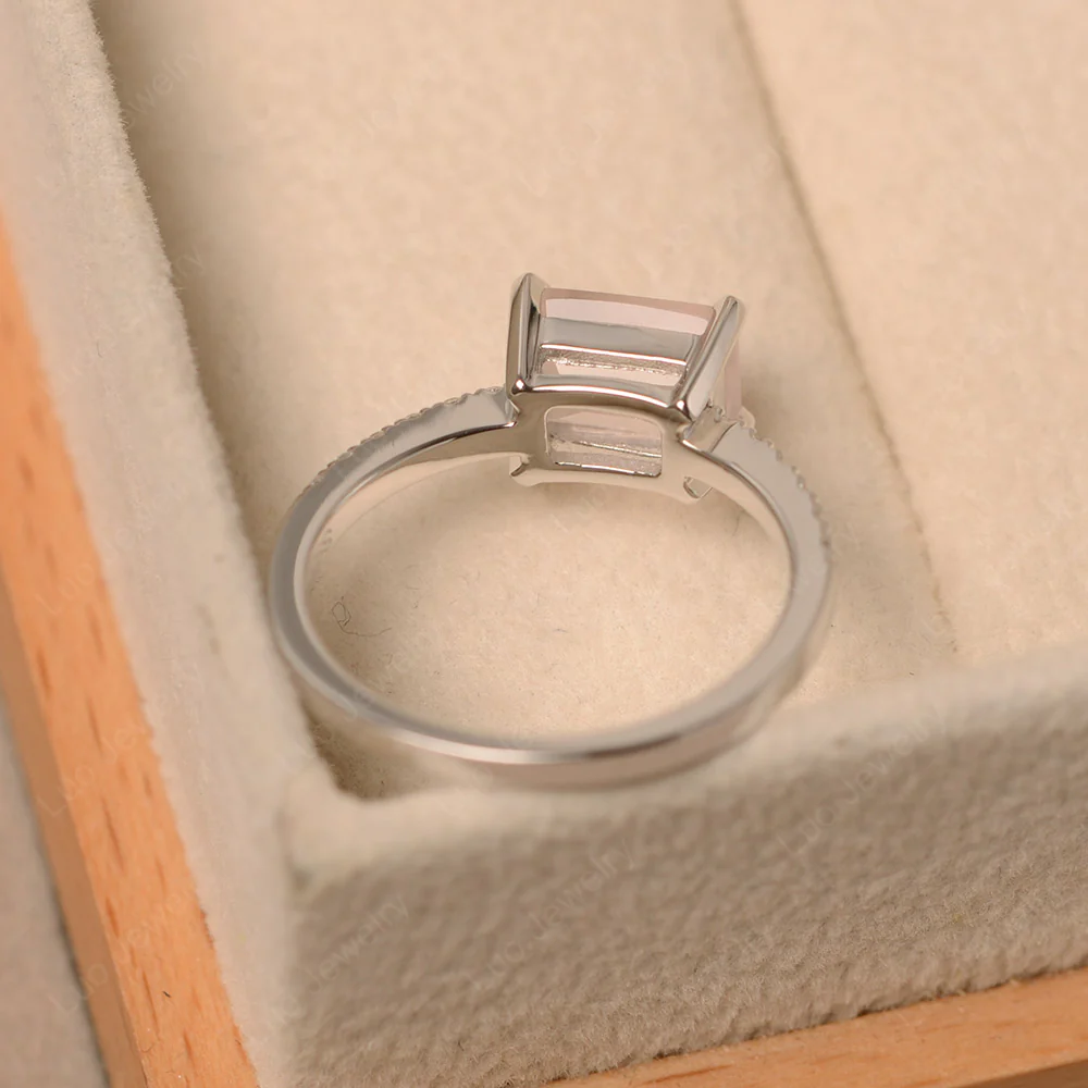 Emerald Cut Rose Quartz Horizontal Ring - Image 4
