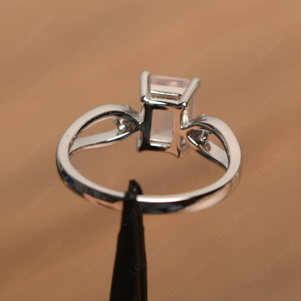 Emerald Cut Rose Quartz Ring Split Shank - Image 3