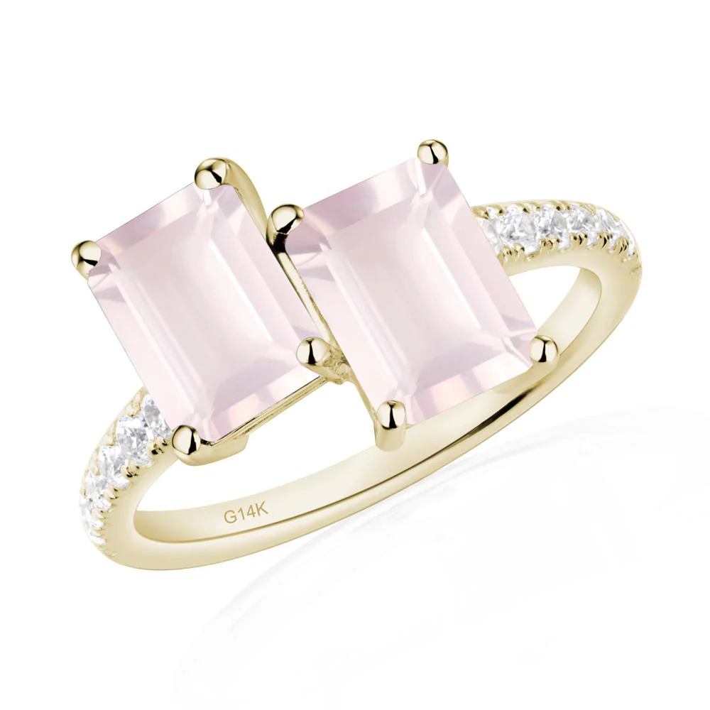Emerald Cut Rose Quartz Toi Et Moi Ring - Image 4