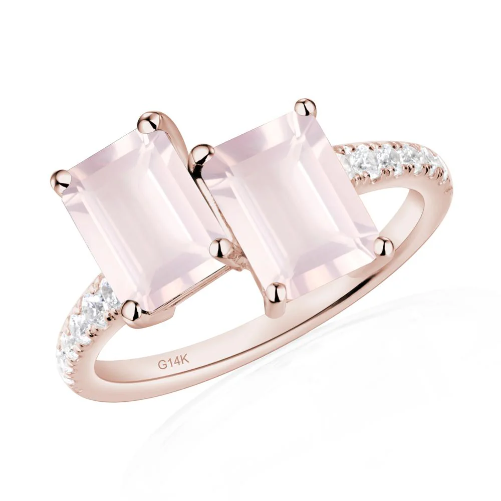 Emerald Cut Rose Quartz Toi Et Moi Ring - Image 5