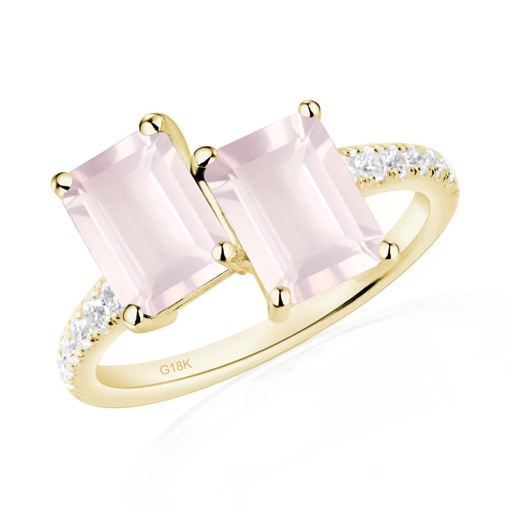 Emerald Cut Rose Quartz Toi Et Moi Ring - Image 8