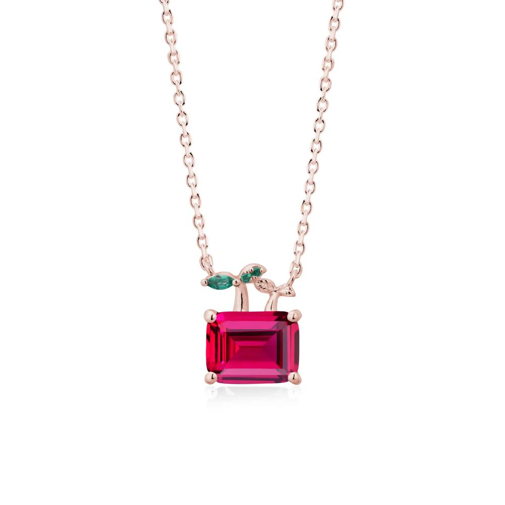 Emerald Cut Ruby and Emerald Sprout Necklace - Image 5