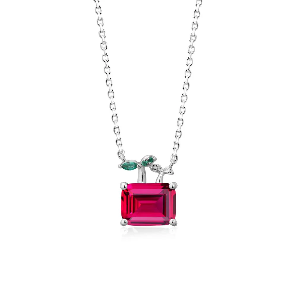 Emerald Cut Ruby and Emerald Sprout Necklace - Image 6