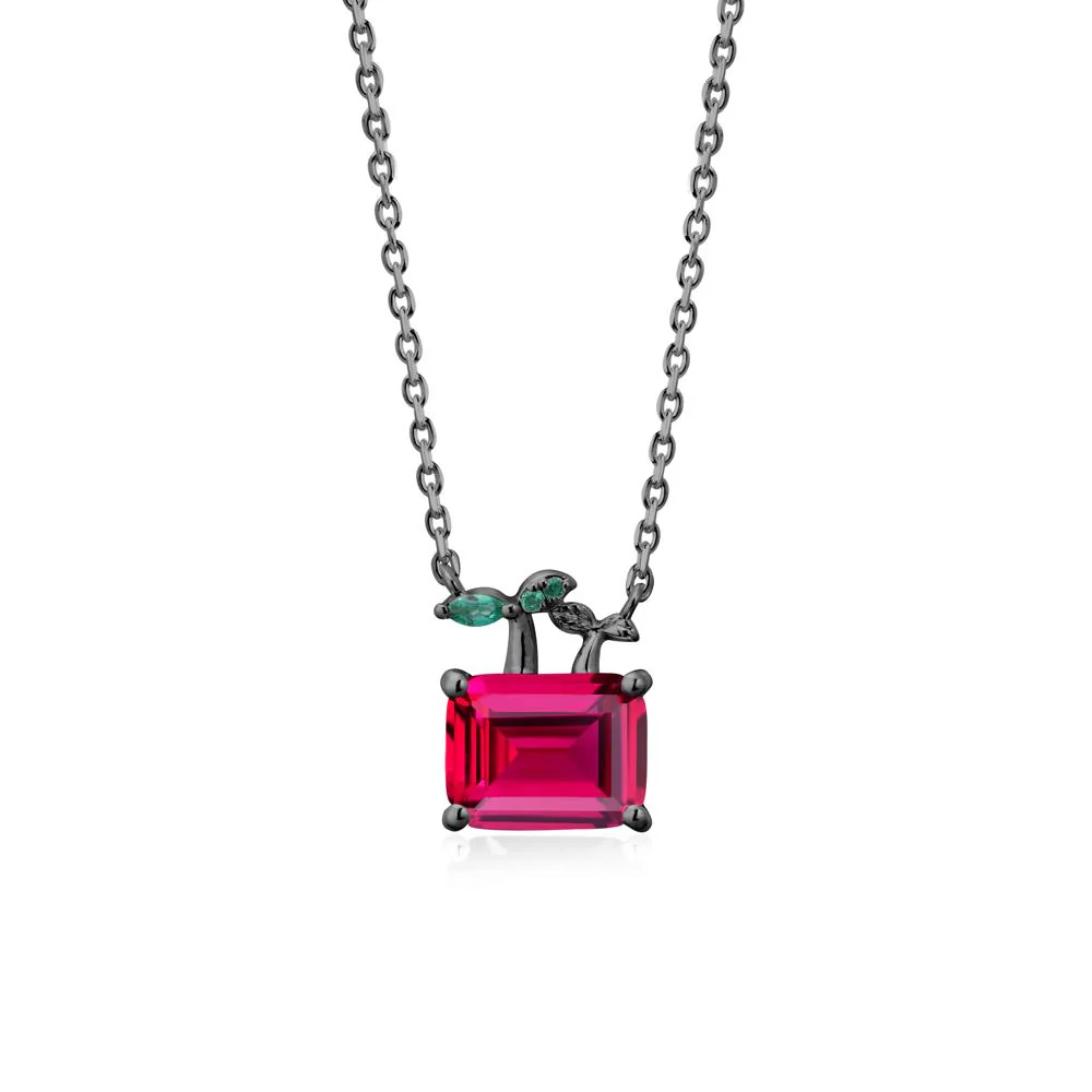 Emerald Cut Ruby and Emerald Sprout Necklace - Image 8