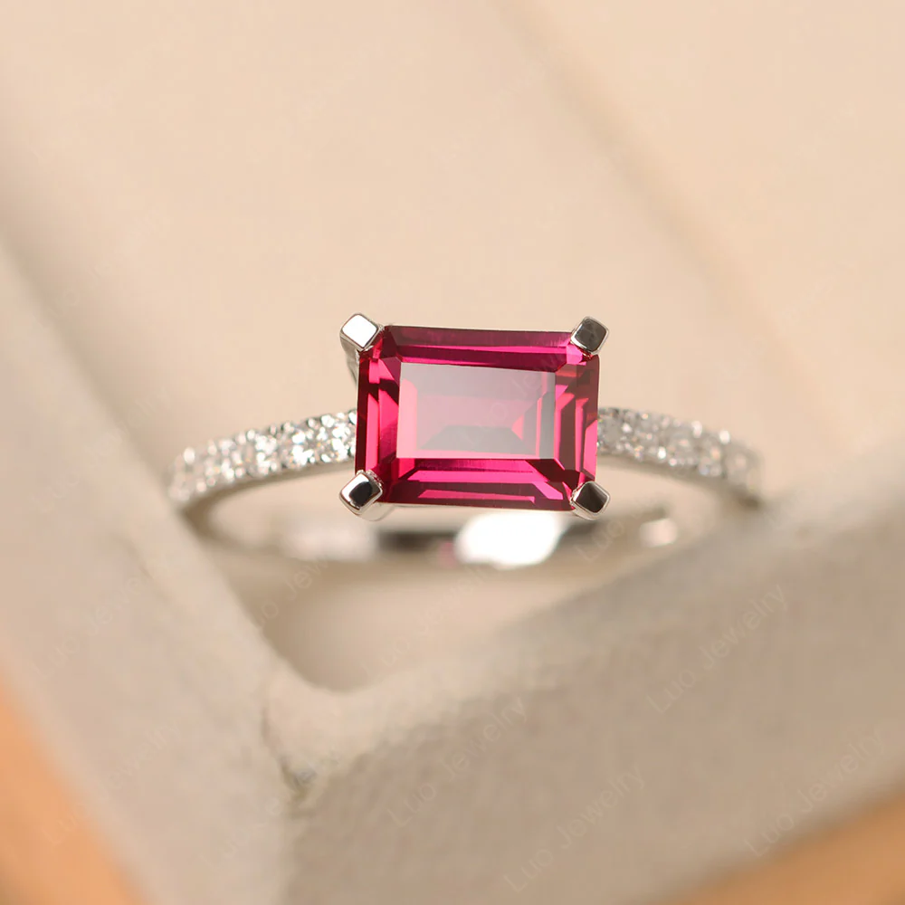 Emerald Cut Ruby Horizontal Ring