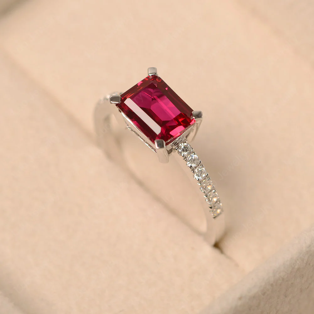 Emerald Cut Ruby Horizontal Ring - Image 2