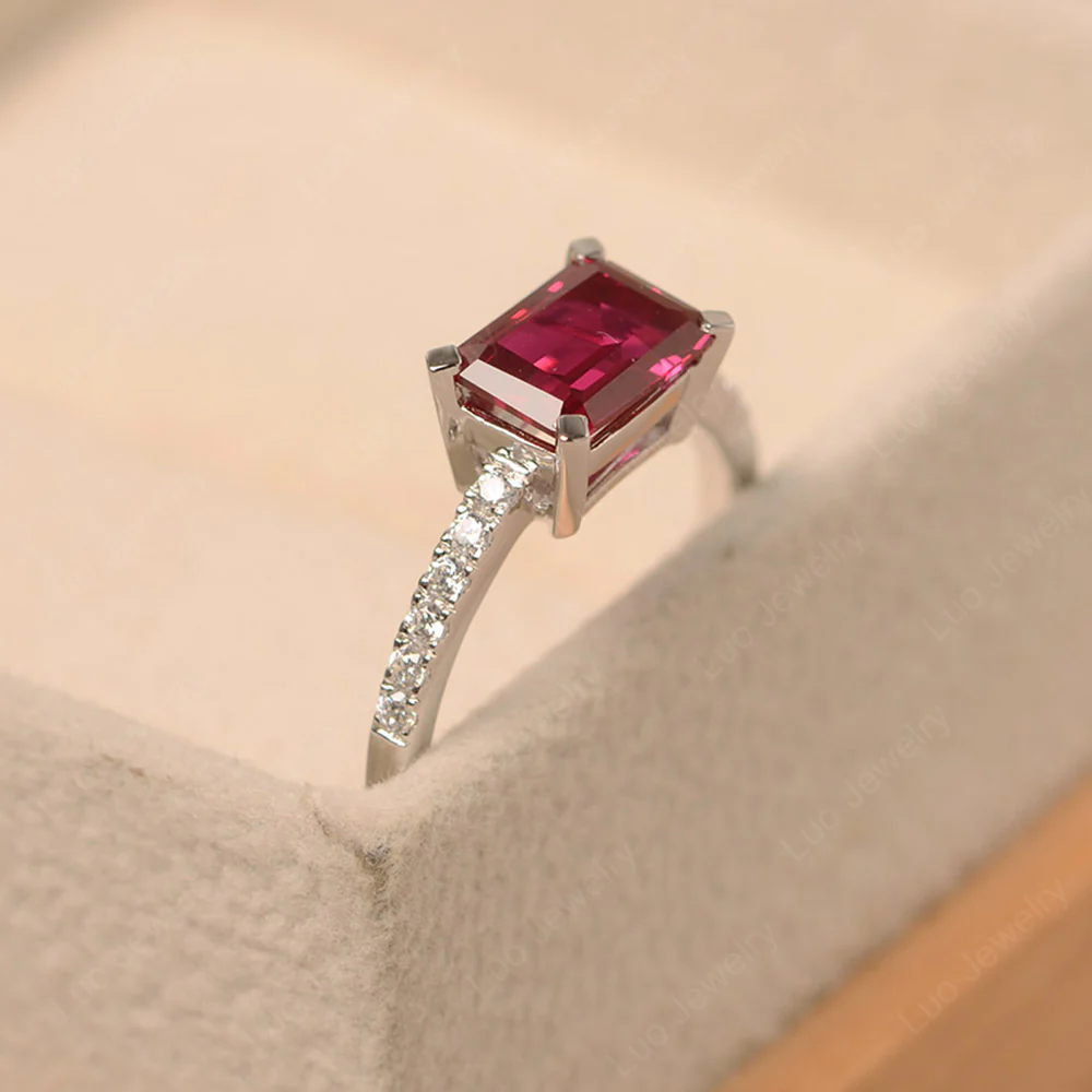 Emerald Cut Ruby Horizontal Ring - Image 3