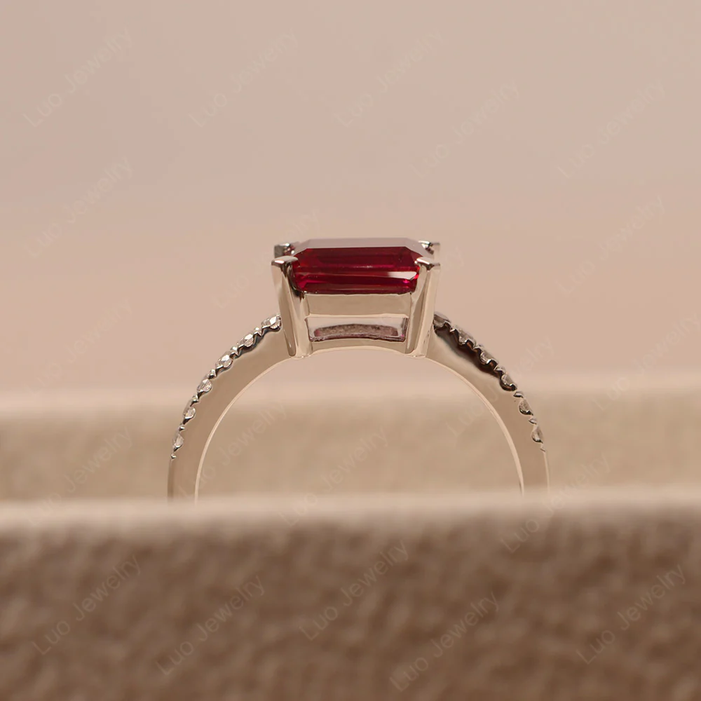 Emerald Cut Ruby Horizontal Ring - Image 5