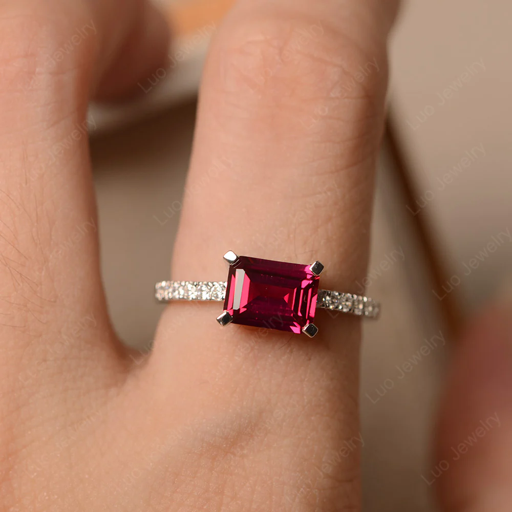 Emerald Cut Ruby Horizontal Ring - Image 6