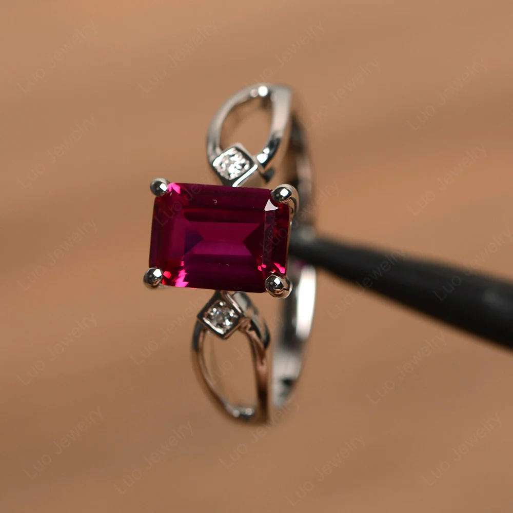 Emerald Cut Ruby Ring Split Shank - Image 2