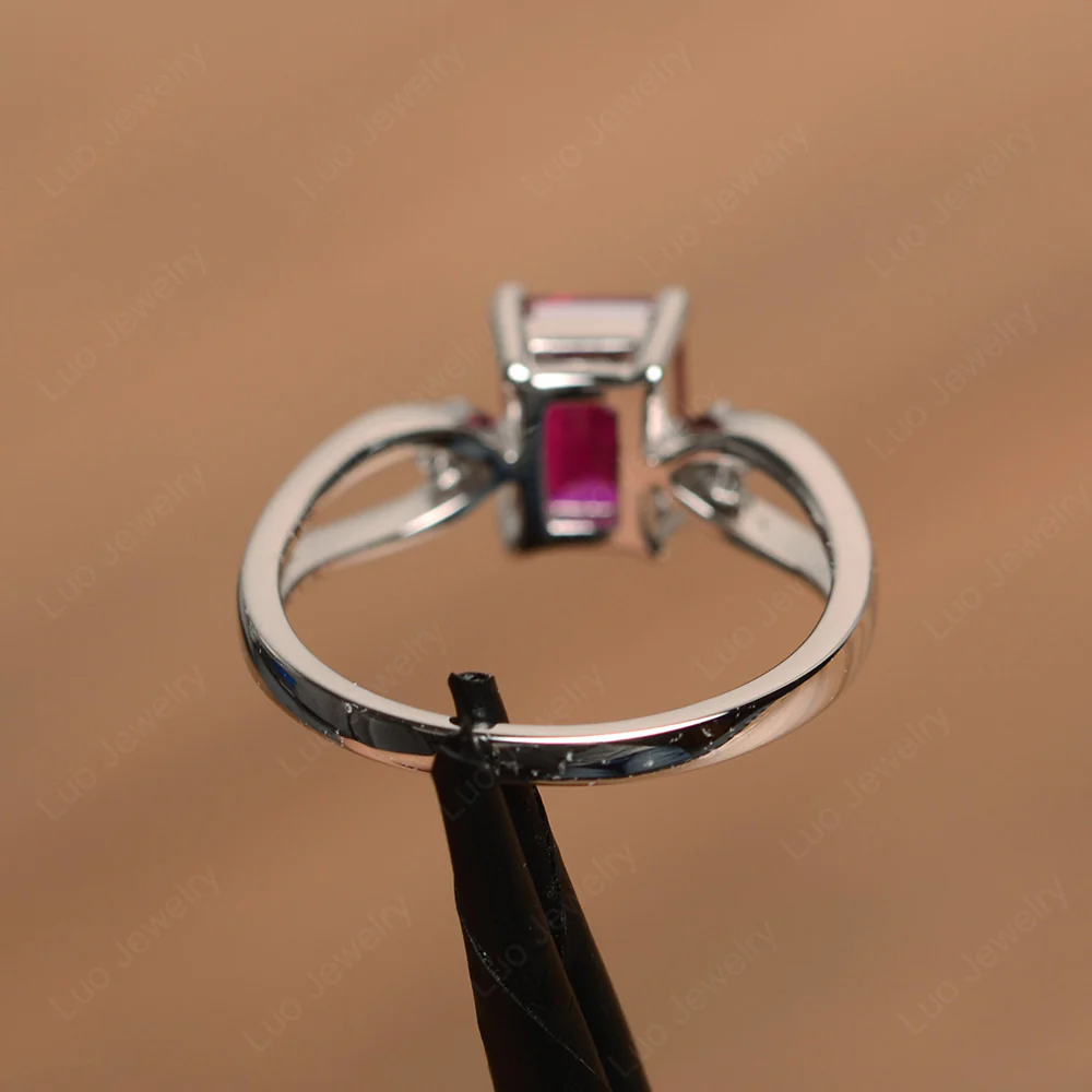 Emerald Cut Ruby Ring Split Shank - Image 3