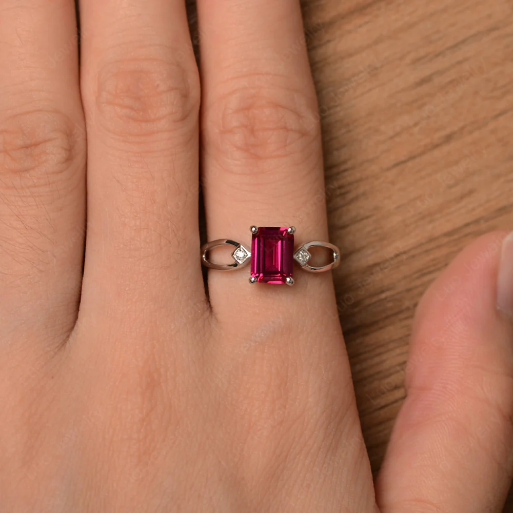 Emerald Cut Ruby Ring Split Shank - Image 4