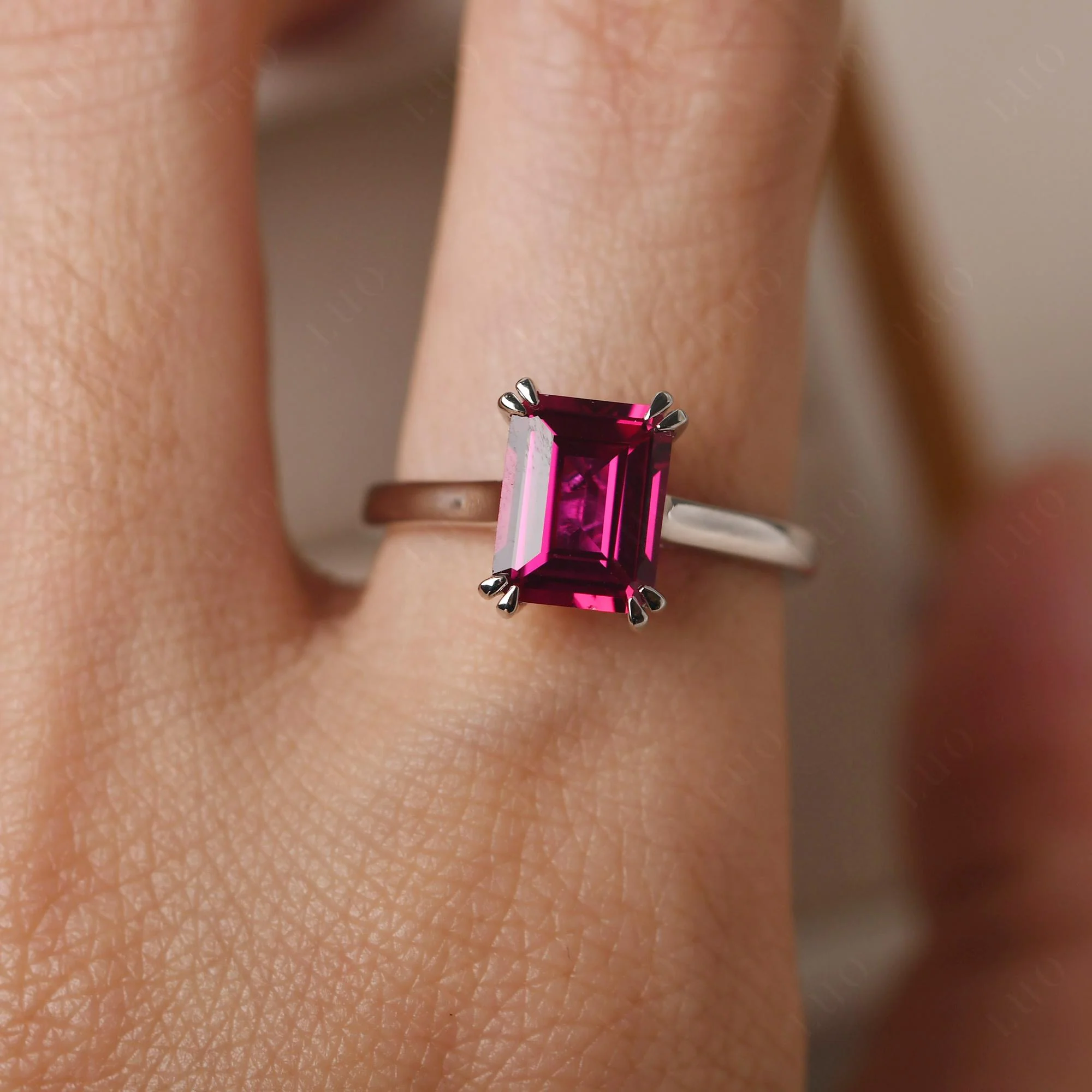 Ruby Double Claw Prong Engagement Ring - Image 15