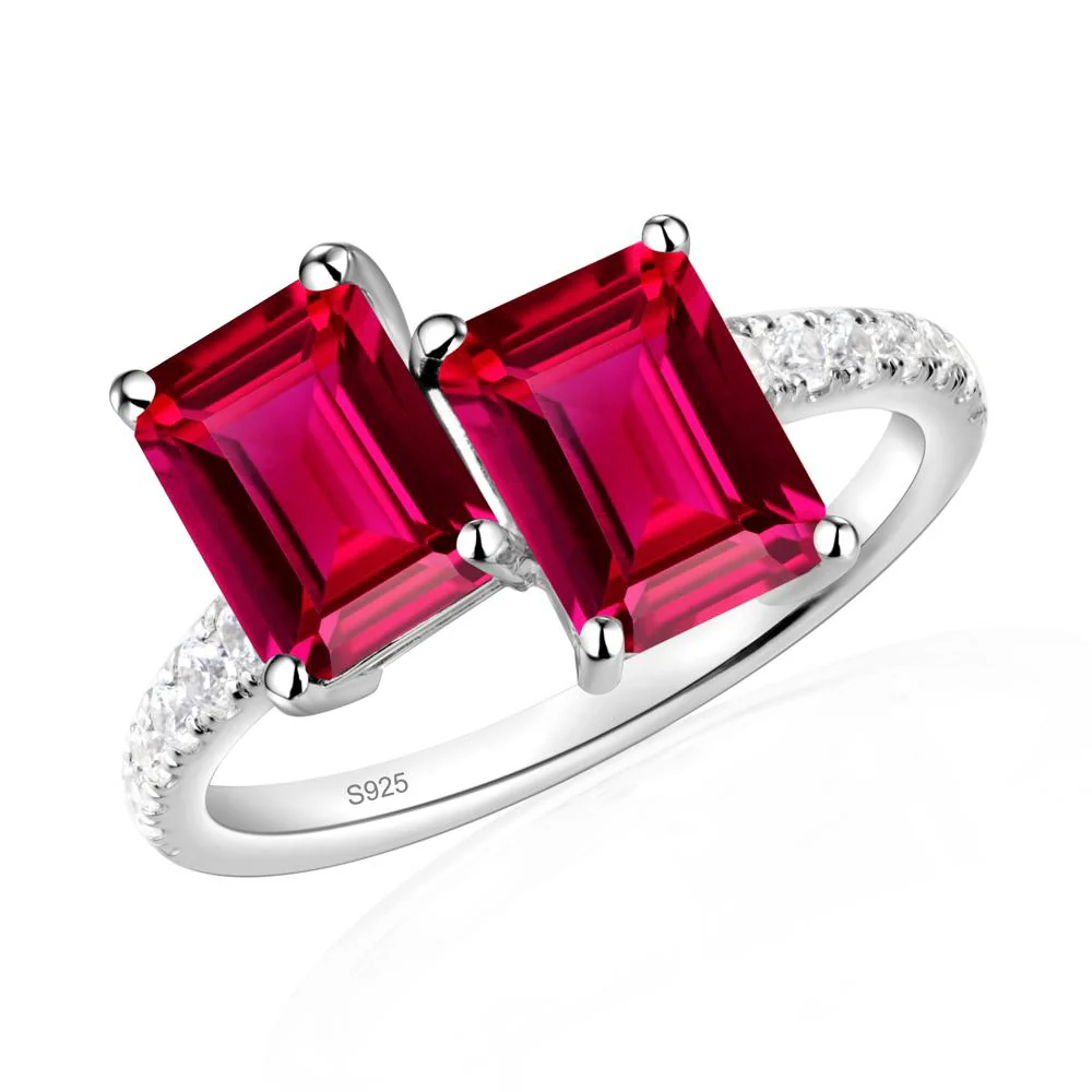 Emerald Cut Ruby Toi Et Moi Ring