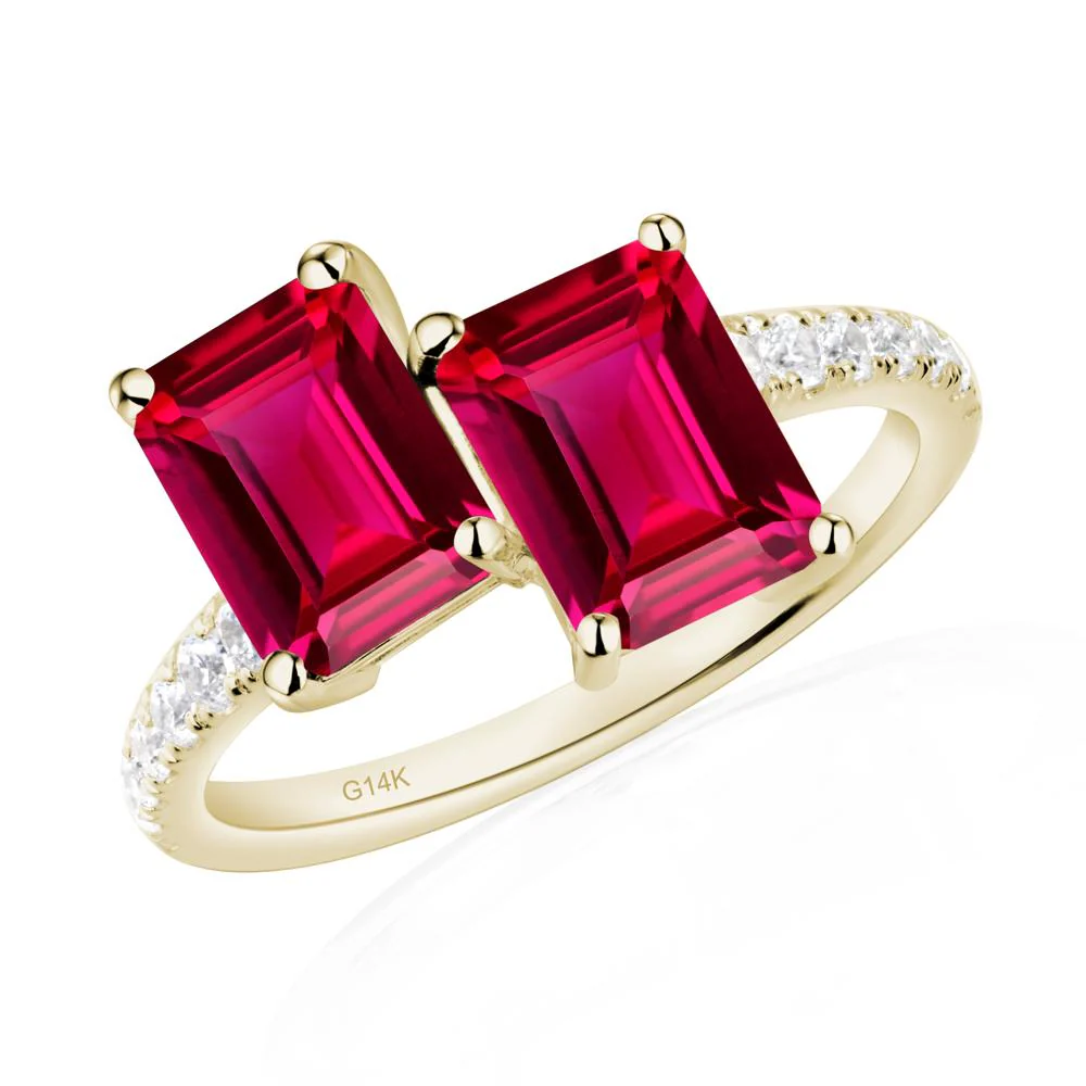 Emerald Cut Ruby Toi Et Moi Ring - Image 4