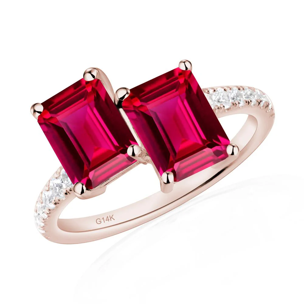 Emerald Cut Ruby Toi Et Moi Ring - Image 5
