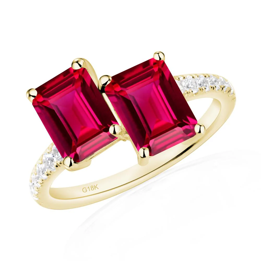 Emerald Cut Ruby Toi Et Moi Ring - Image 8