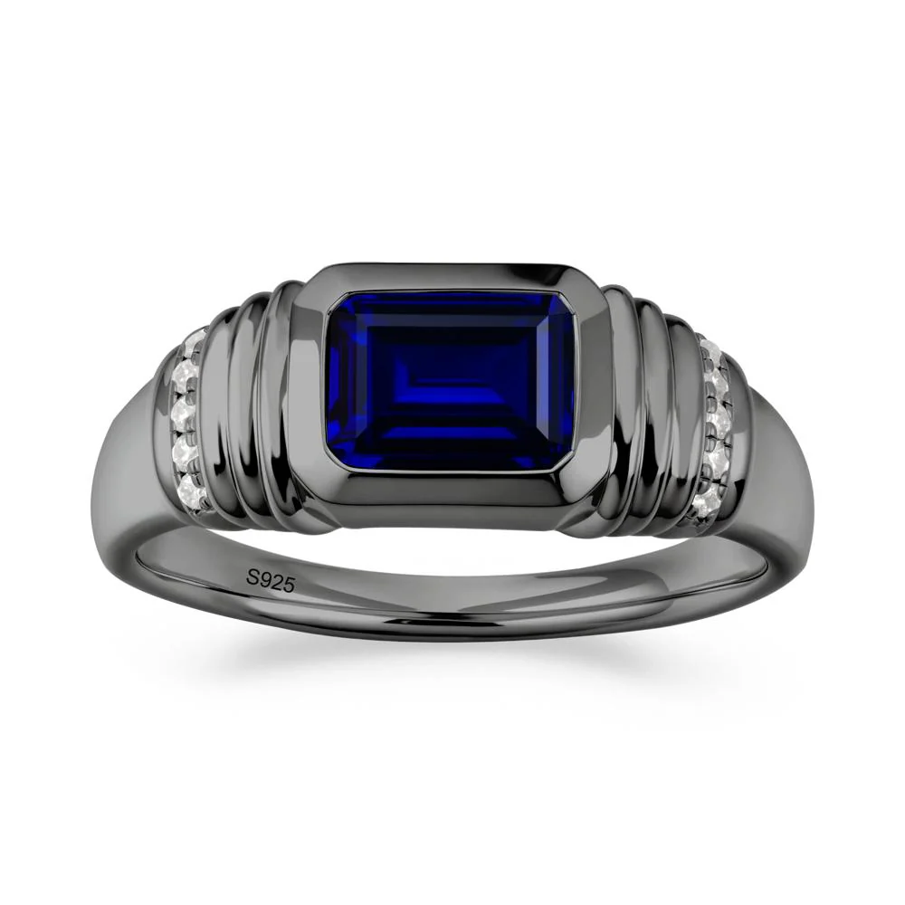 Emerald Cut Sapphire Bezel Ring for Men - Image 8
