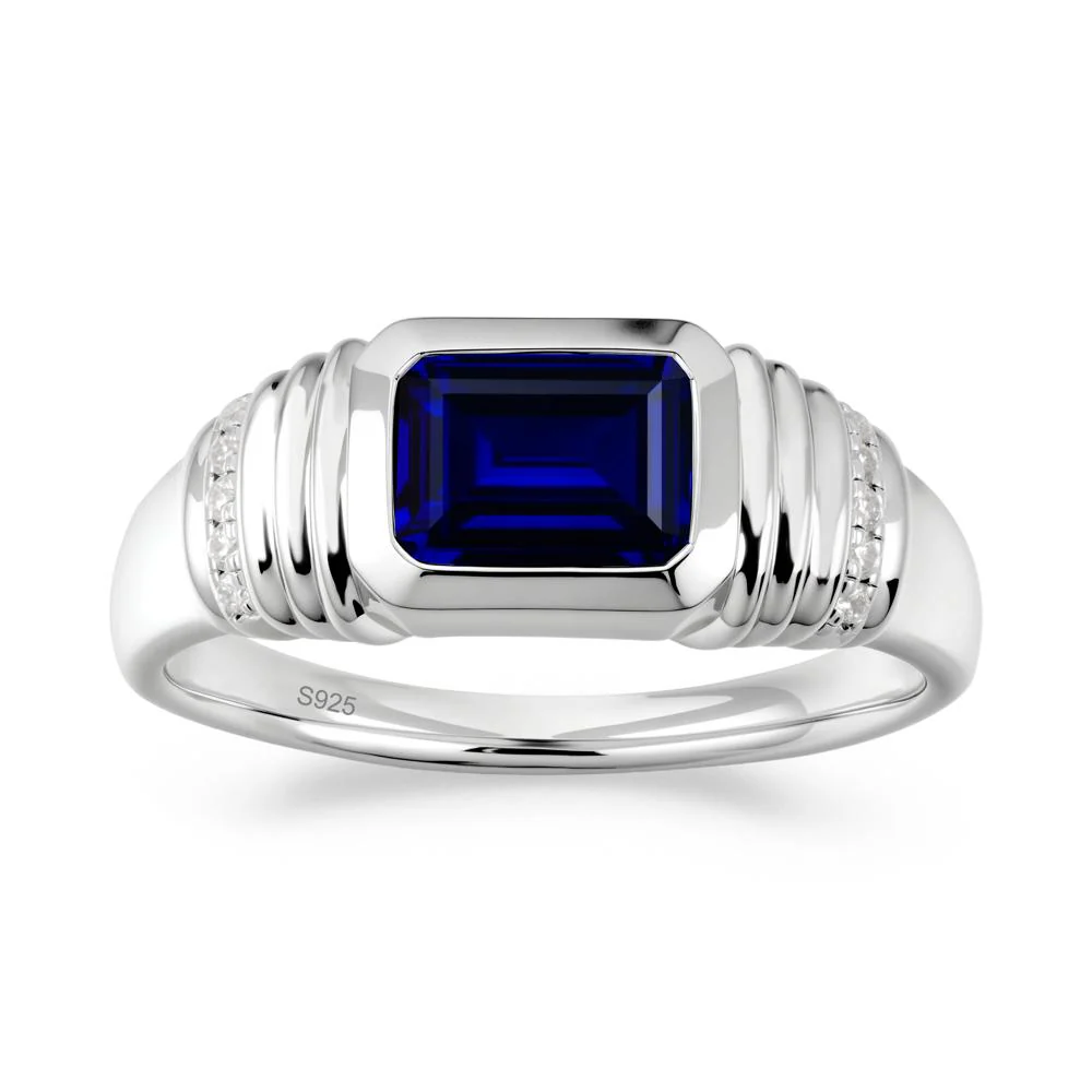 Emerald Cut Sapphire Bezel Ring for Men - Image 9