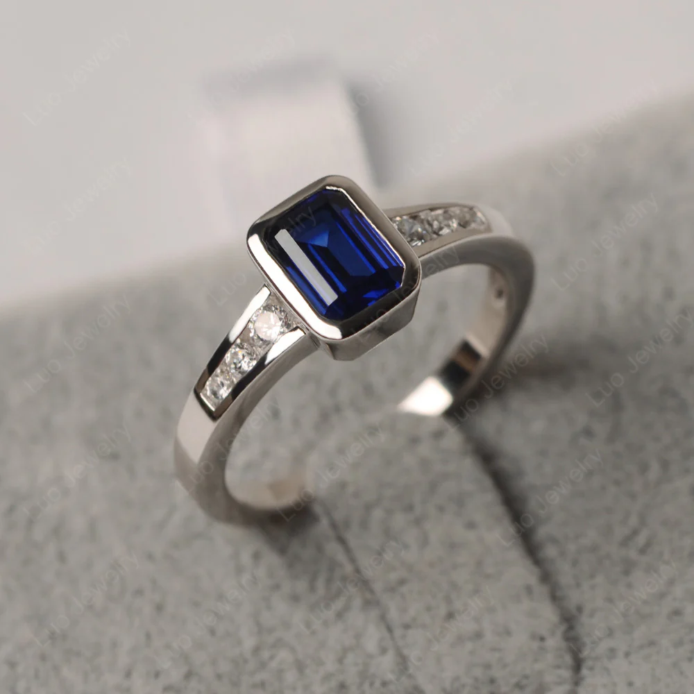 Sapphire Emerald Cut Bezel Ring - Image 2