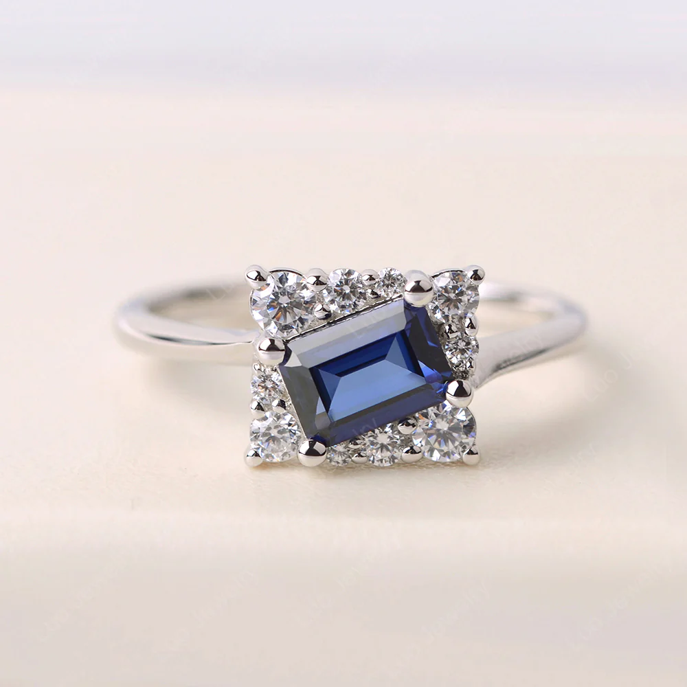 Emerald Cut Sapphire Halo Ring