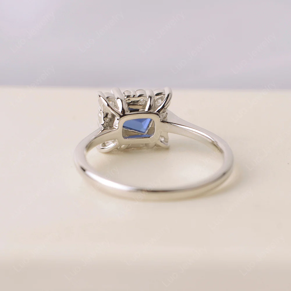 Emerald Cut Sapphire Halo Ring - Image 3