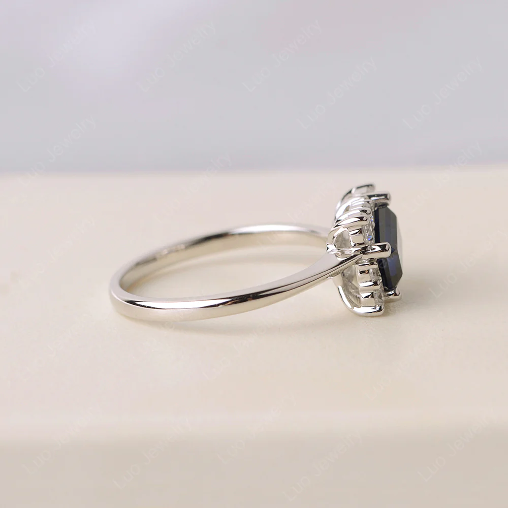 Emerald Cut Sapphire Halo Ring - Image 4