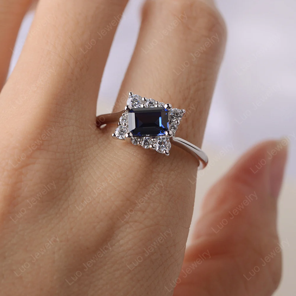 Emerald Cut Sapphire Halo Ring - Image 5